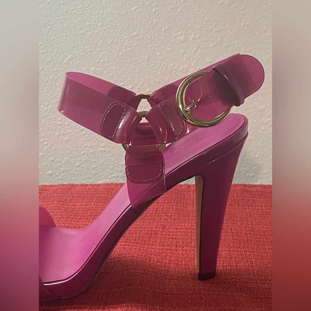 NWT..Karl Lagerfeld Fuchsia High Heel Sandals - Picture 13 of 16